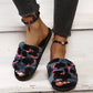 GREY & PINK LEOPARD PLUSH SLIDER SLIPPER